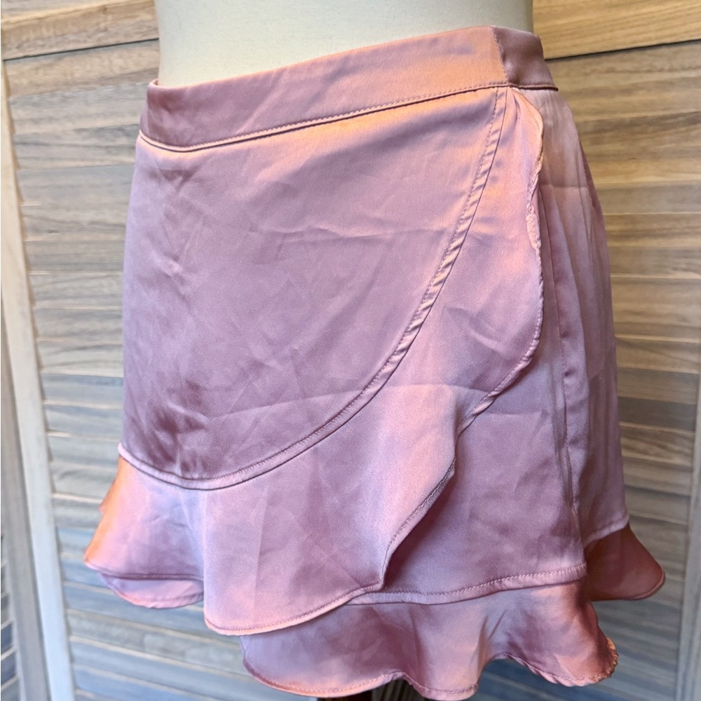 Pink Satin Ruffle Hem Skort- Altar’d State